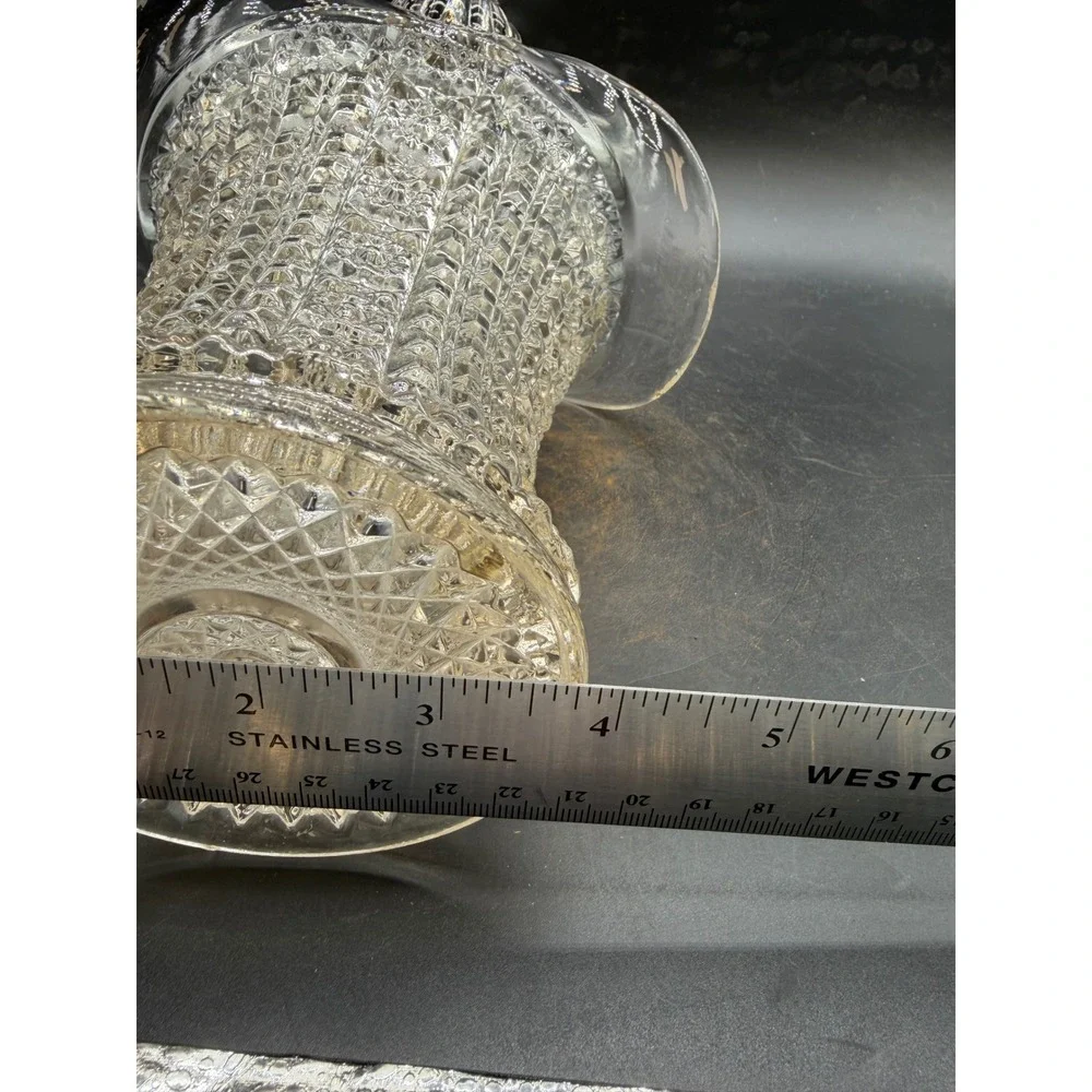 Vintage Clear Pressed Glass Basket Twisted Handle Diamond Starburst 13.5in